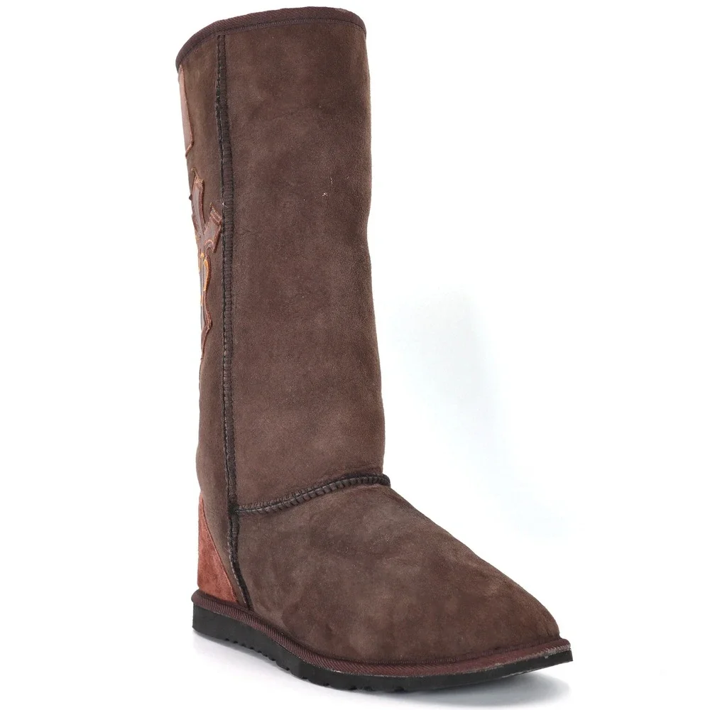 Koolaburra Mens 10 Brown Sheepskin Tall Boots Lovin Life Cross Winter Y2K UGG
